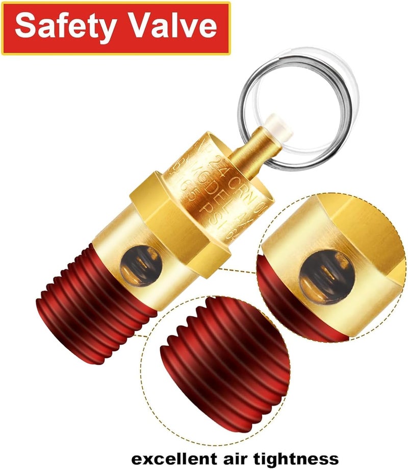 TOPGO 2 Pieces 1/4'' Male NPT Air Compressor Pressure Relief Valve Brass Safety Valve Air Compressor Check Valve (165 PSI) - Image 2